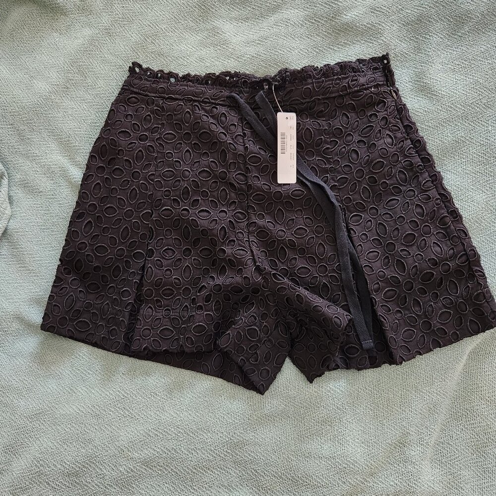J.Crew Tie Waist Short In Embroidered Eyelet Black Size 6